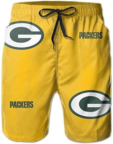 Mens 3D Green Bay Packers Solid Color Customized Logo Swim Trunks Beach Party Game Gifts Sports Swimming Short Pants 3D