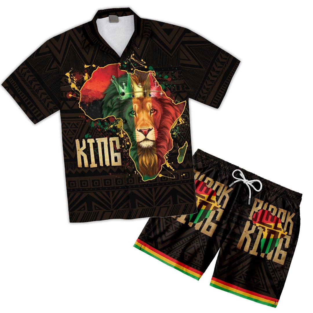 Black King Flag Hawaiian Shirt And Shorts Set