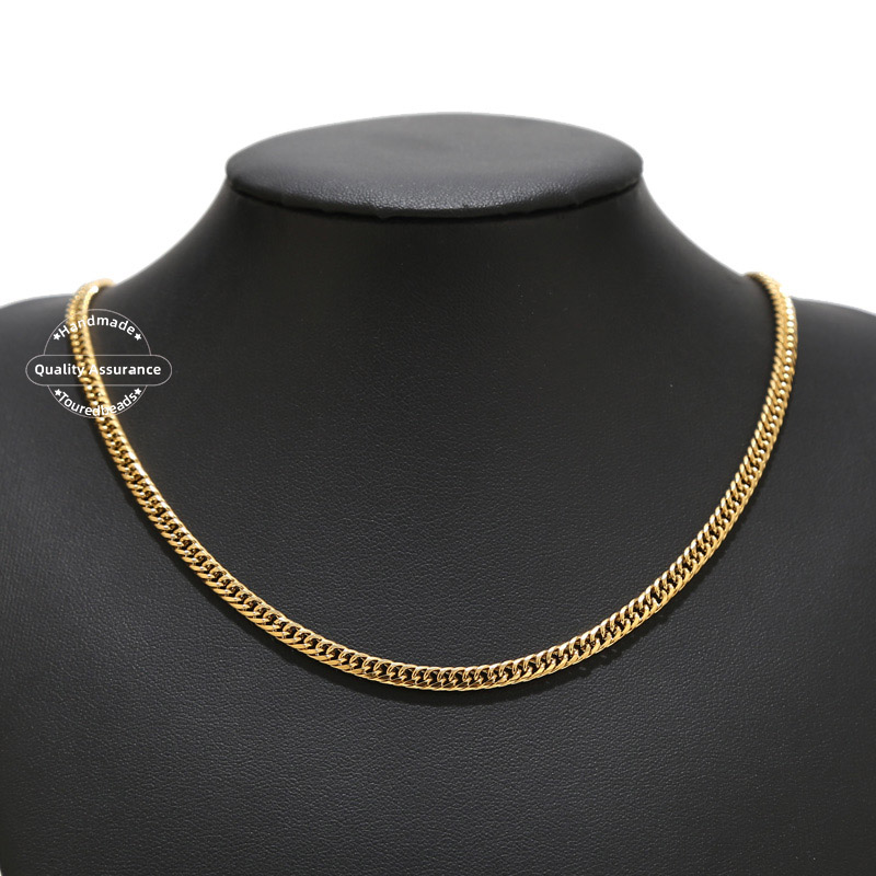 2pcs Stainless Steel Gold Miami Cuban Link Women Men Necklace 4mm Double Curb Chain Necklaces for Gifts alx