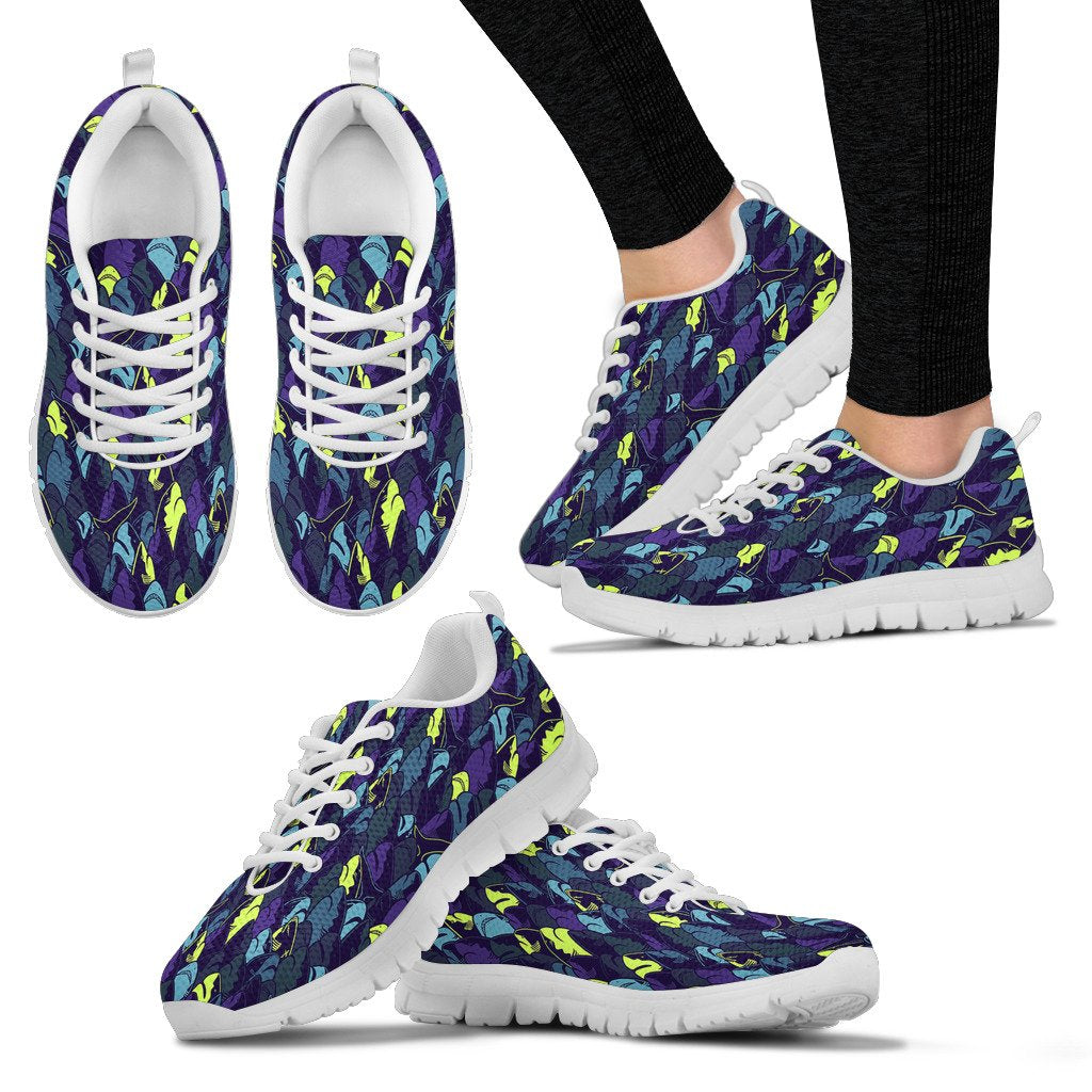 Shark Neon Color Print Women Sneakers