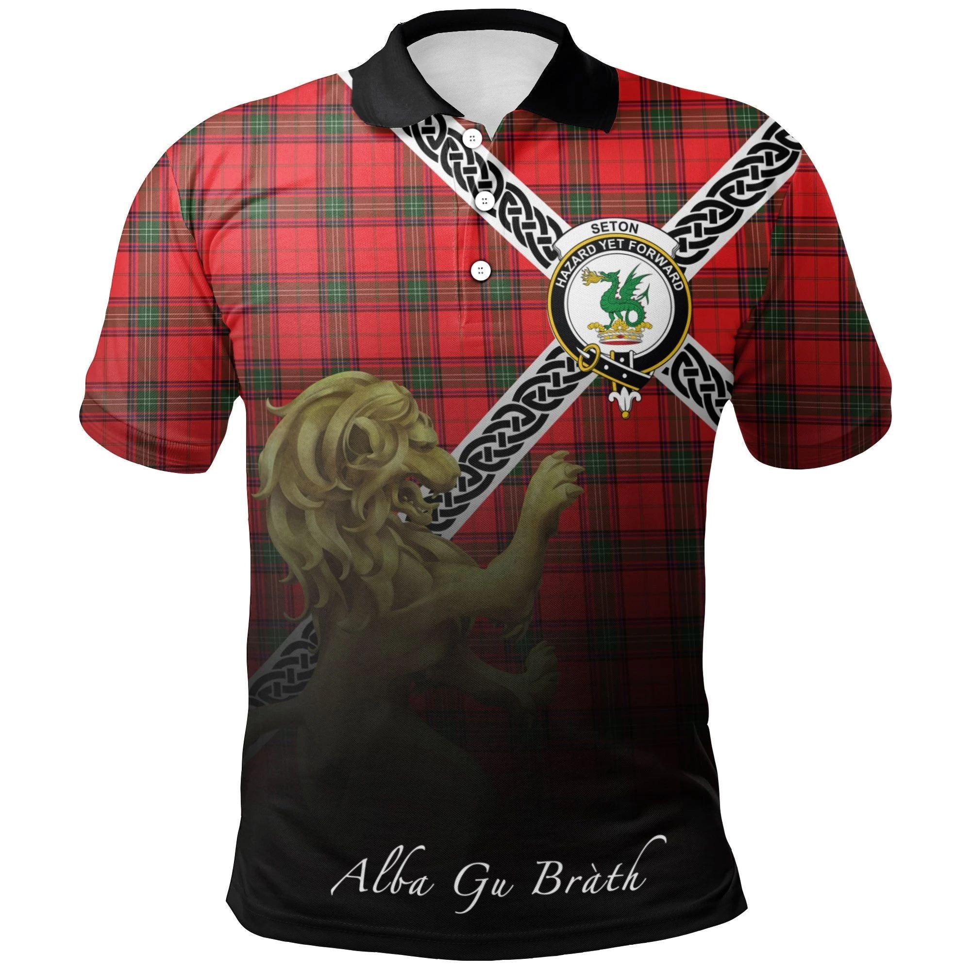 Seton Modern Clan Polo Shirt, Scottish Tartan Seton Modern Clans Polo Shirt Celtic Lion Style