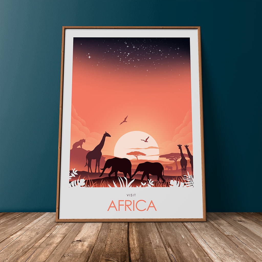 Poster Art Print Visit Africa Travel Print, Travel Poster, Safari Print Artwork, Digital Art, Home Decor, Souvenir, Art Print, Wall Art -Home Decor