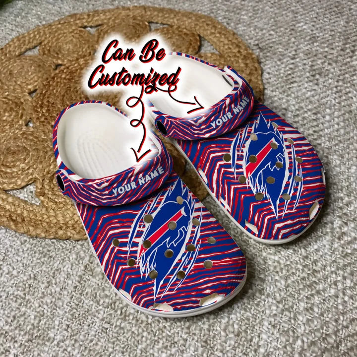 Football Crocss – Personalized Buffalo Bills Ripped Zebra Print Paint Clog Shoes