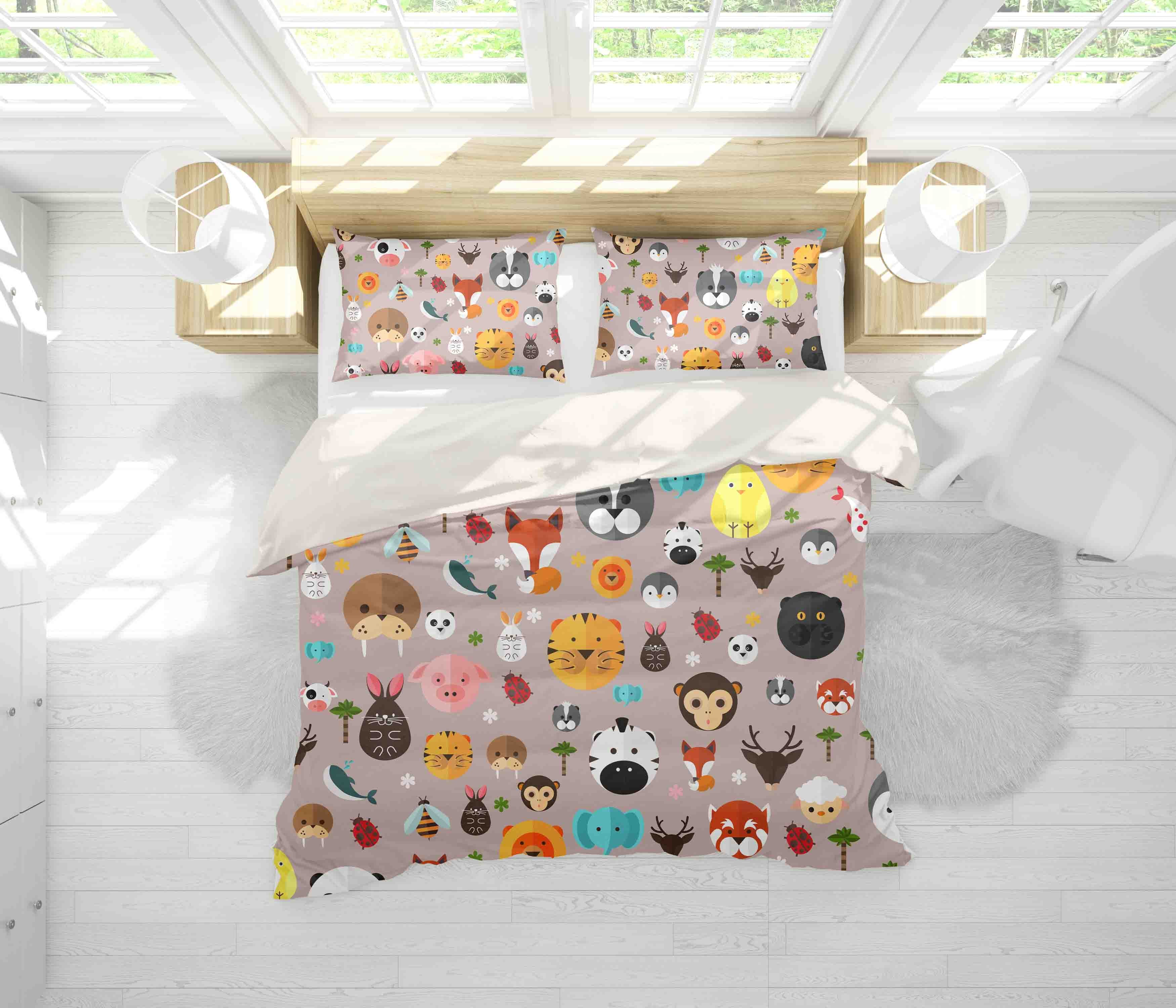 3D Cartoon Colorful Monkey Tiger Animal Quilt Cover Set Bedding Set Duvet Cover Pillowcases Lxl