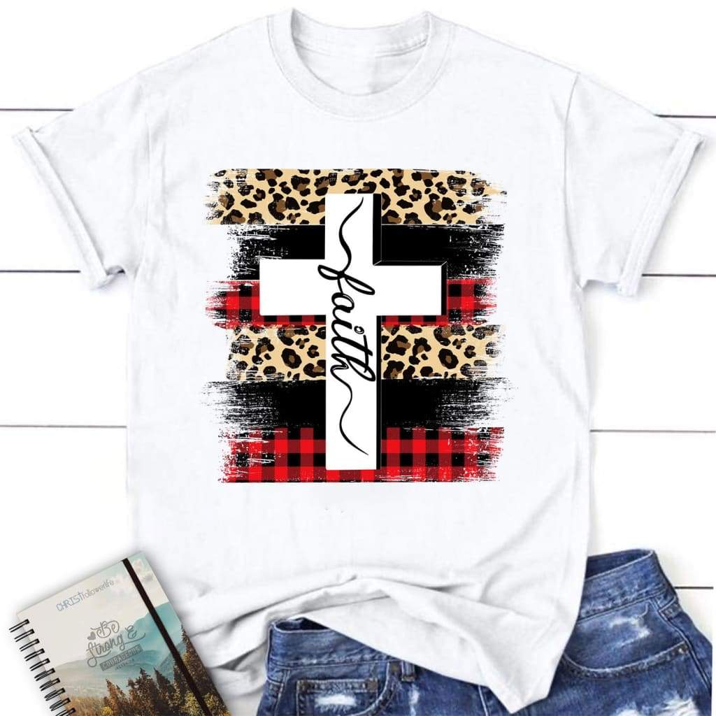 Faith Cross Plaid Leopard Women’S Christian T-Shirt