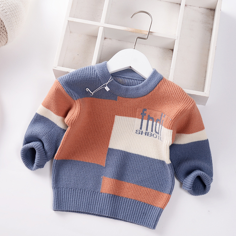 1T-5T Autumn Winter 2022 Baby Boys Sweater Children Knitted Clothes Kids Pullover Jumper Toddler Coat O-Neck Sweaters Spliced alx