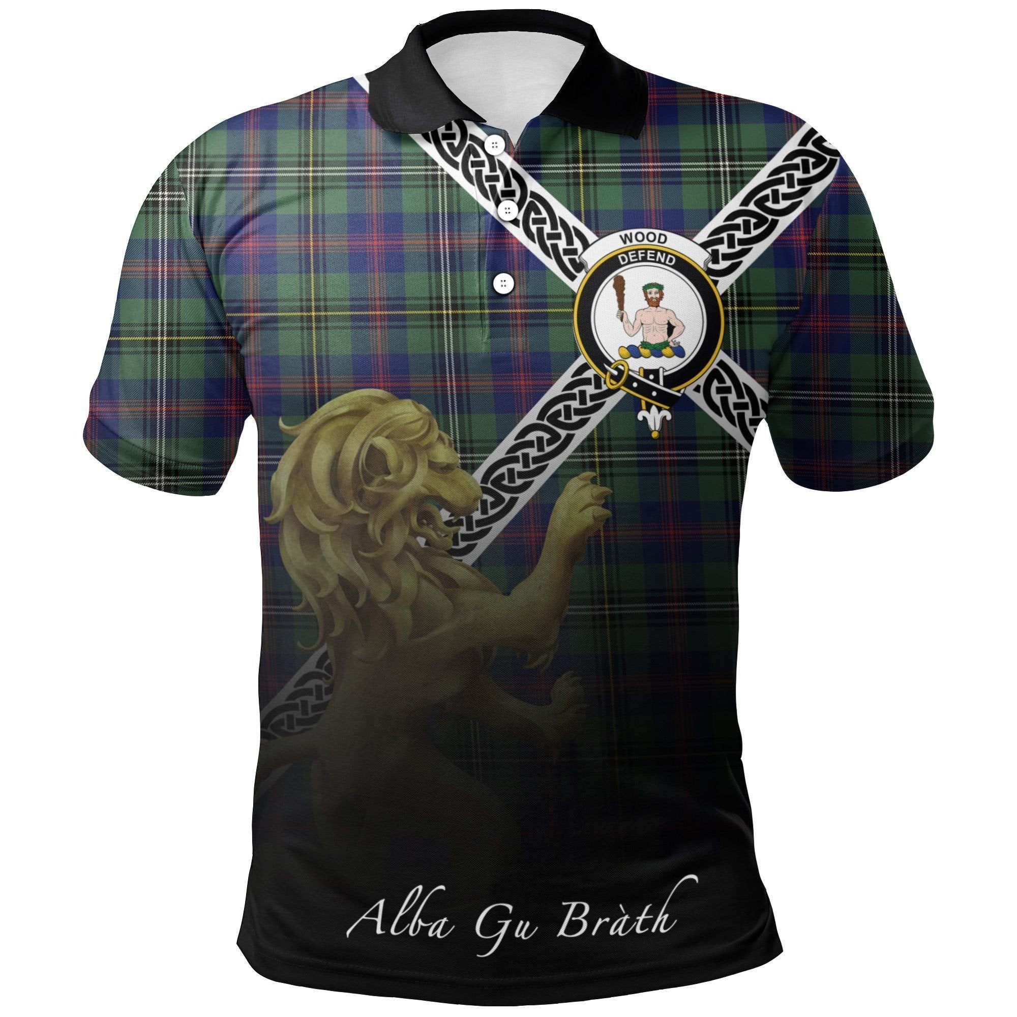 Wood Modern Clan Polo Shirt, Scottish Tartan Wood Modern Clans Polo Shirt Celtic Lion Style