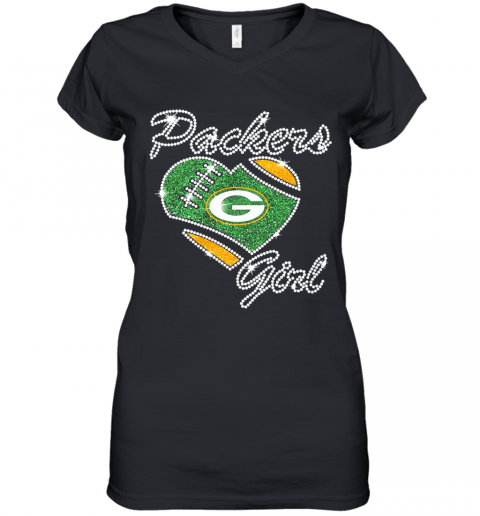 Diamond Heart Green Bay Packers Girl Women’S V-Neck T-Shirt