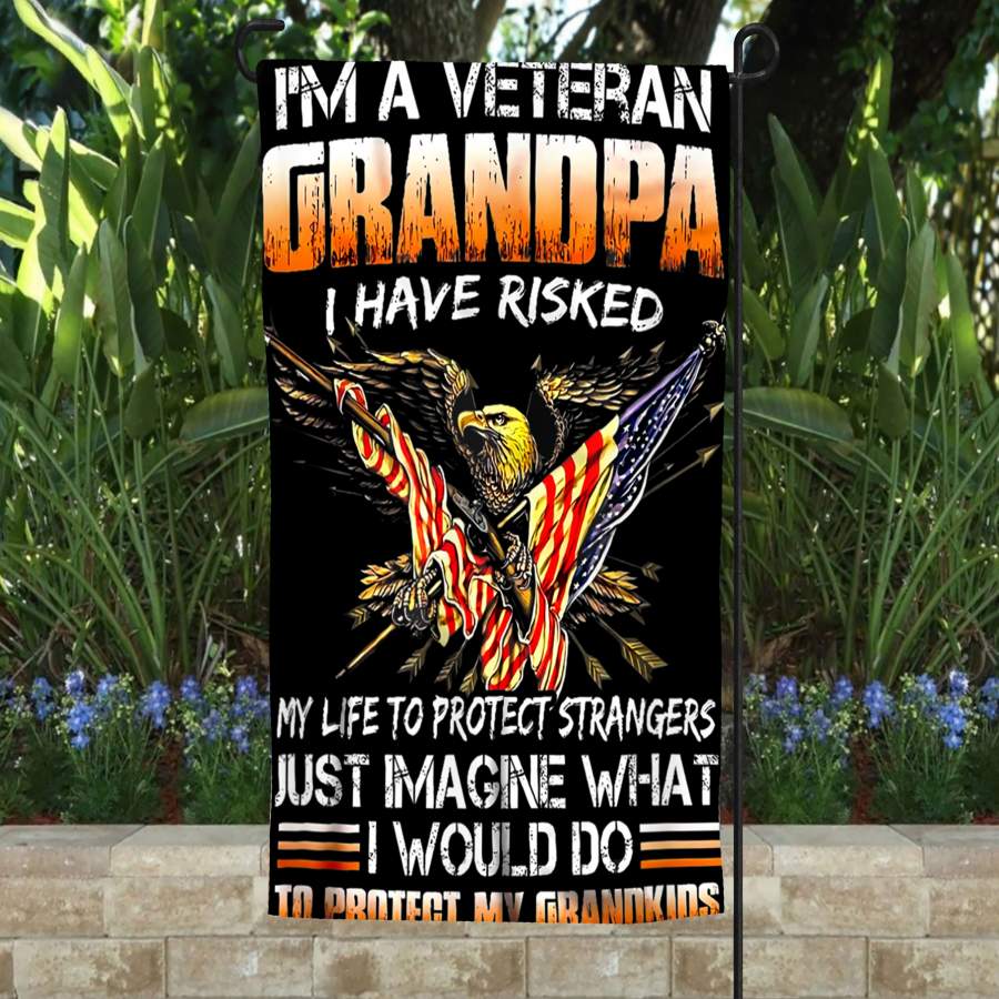 Veteran Shirt Grandpa Proud Vet Grandfather Fathers Day - Garden Flag