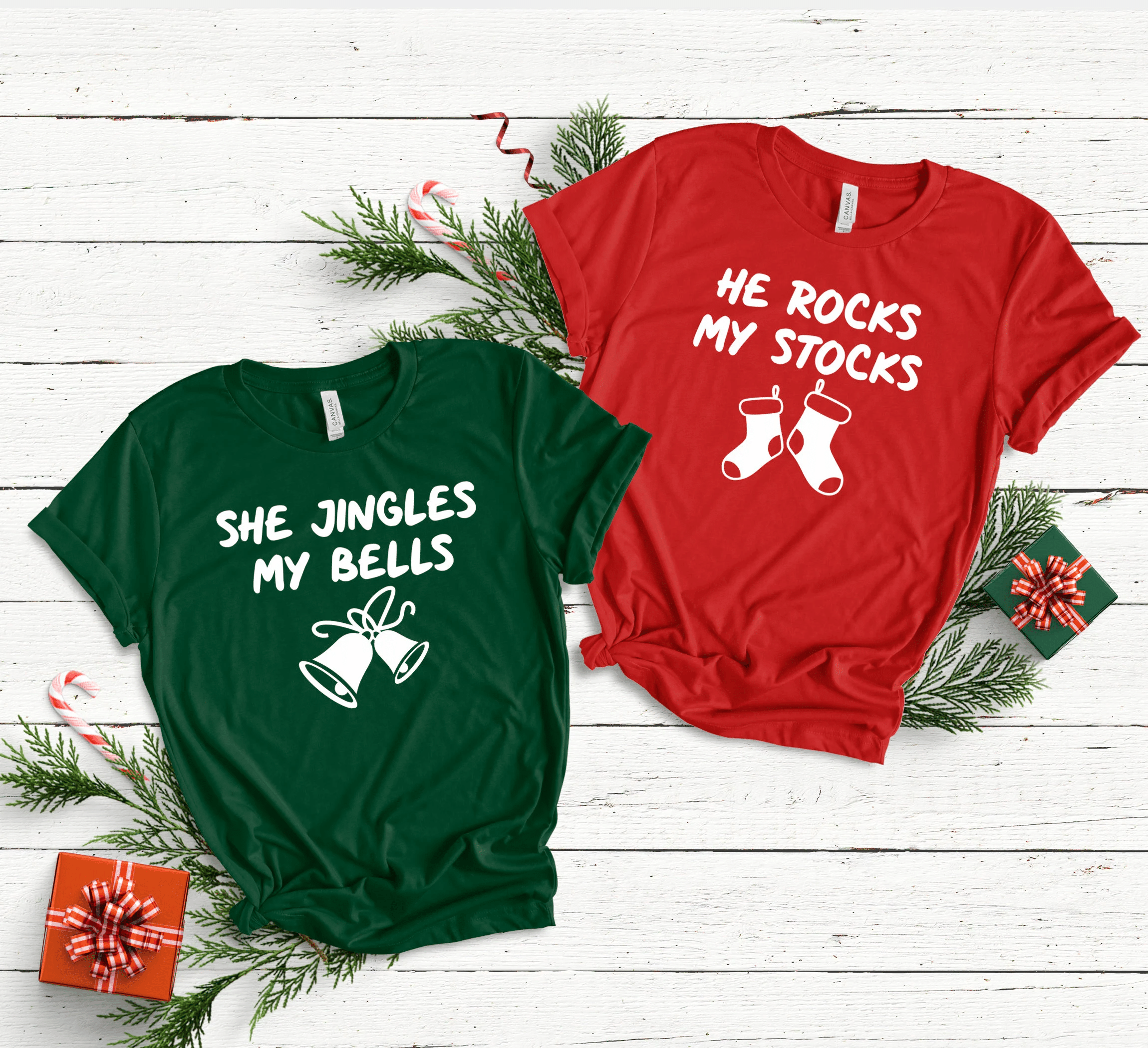 Couple Shirts She Jingles My Bells – He Rocks My Stocks Matching Couple, Valentine Gifts, Christmas Gift Graphic Unisex T Shirt, Sweatshirt, Hoodie Size S – 5Xl