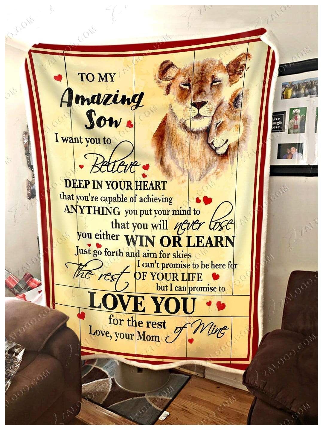 To My Amazing Son Lion For Fleece Blanket Meaningful Mother’S Day Gift, Mother’S Day Gift From Mom To Son, Home Decor Bedding Couch Sofa Soft And Comfy Cozy