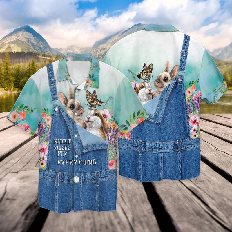 Rabbit Kisses Fix Everything Rabbit Lover 3D Full Print Hawaiian Shirt