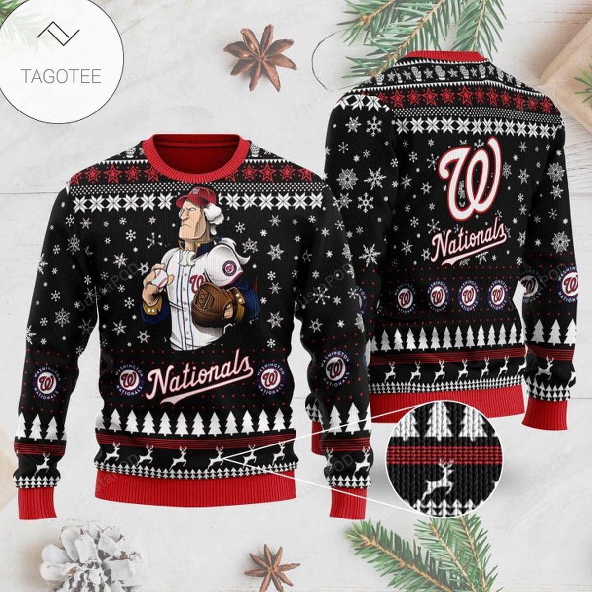 Washington Nationals Player With Ball And Glove Gift For Fan Ugly Wool Sweater Christmas