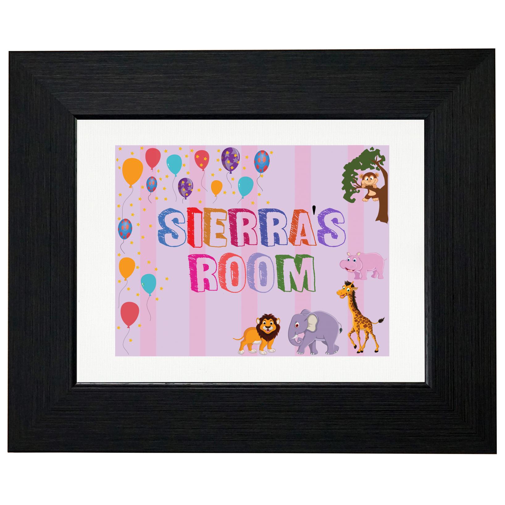 Sierra’s Room – Girl Birthday Gift – Balloons & Animals T-Shirt, Framed Print, Pillow, Golf Towel