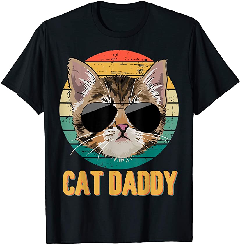 Mens Cat Daddy Vintage Retro Tee Kitty Kitten Lover Fan Dad Gift T-Shirt