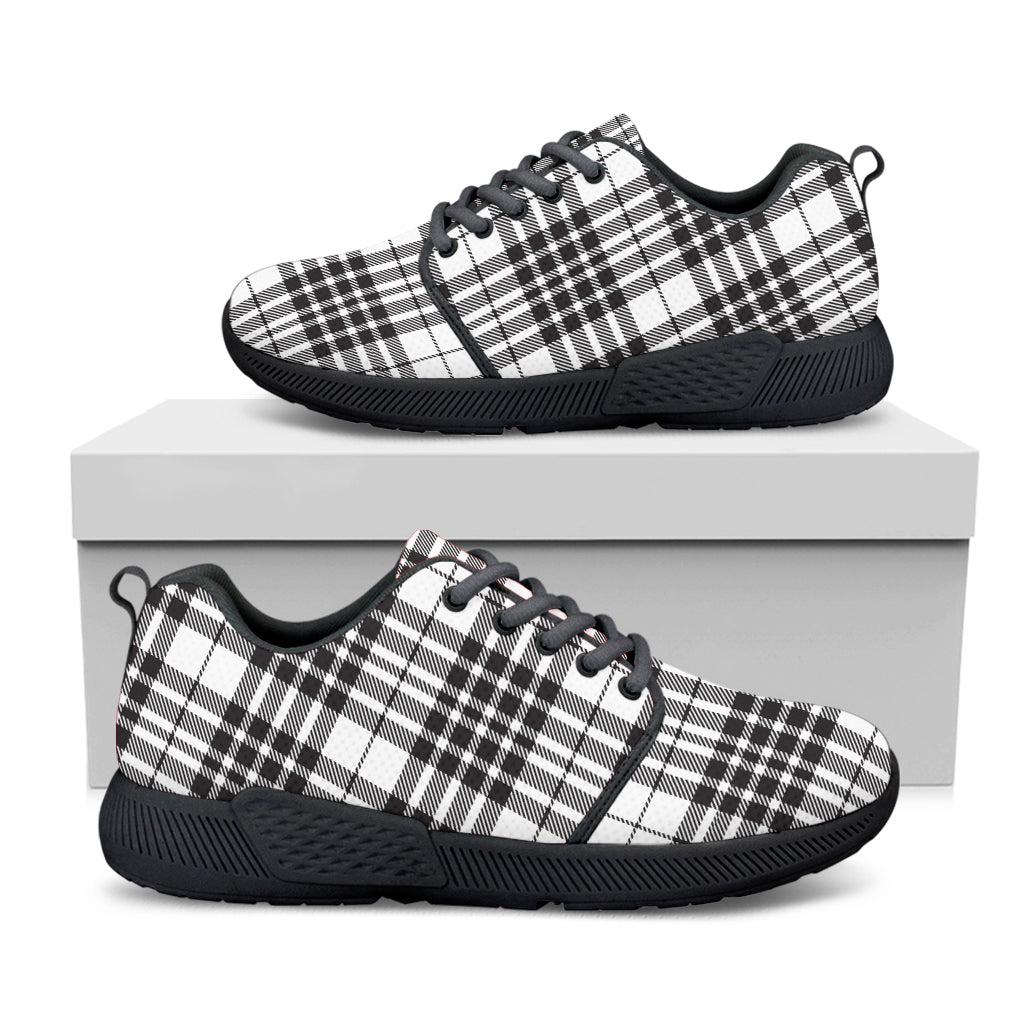 White And Black Border Tartan Print Black Athletic Shoes