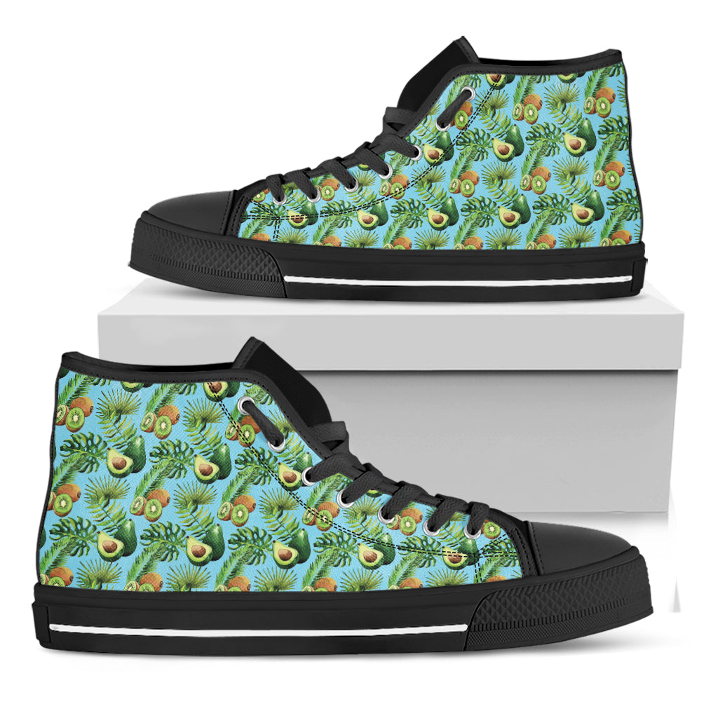 Watercolor Kiwi And Avocado Print Black High Top Shoes