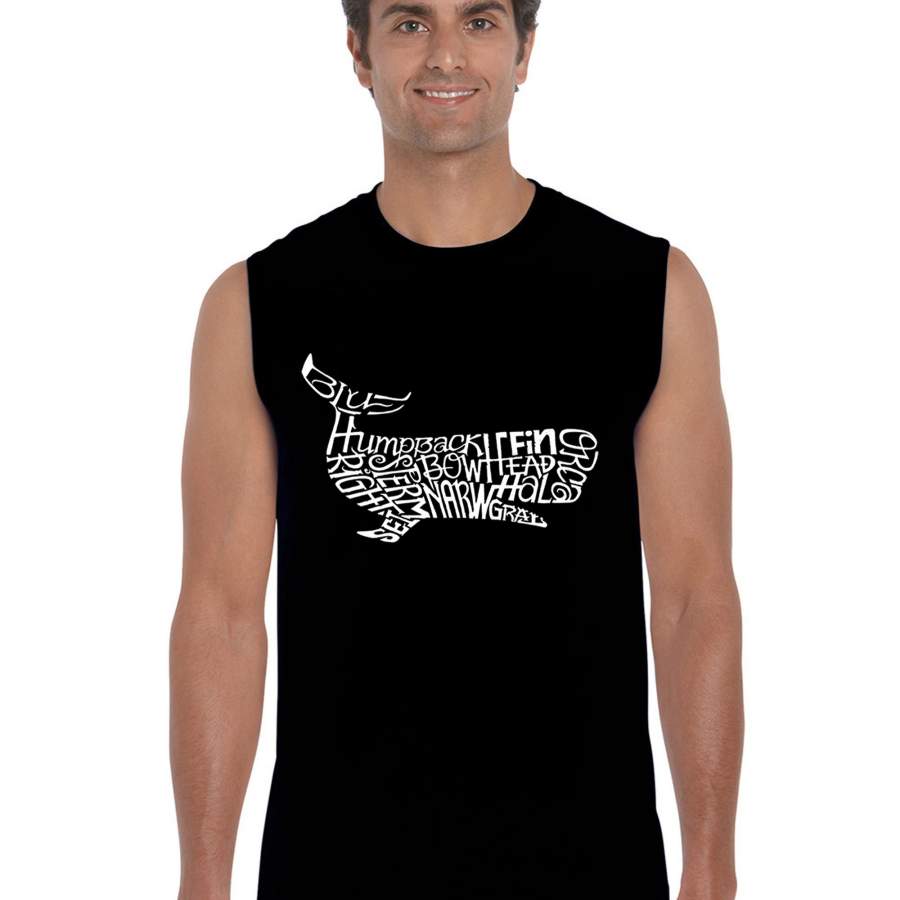 LA Pop Art  Men’s Word Art Sleeveless T-shirt – Humpback Whale