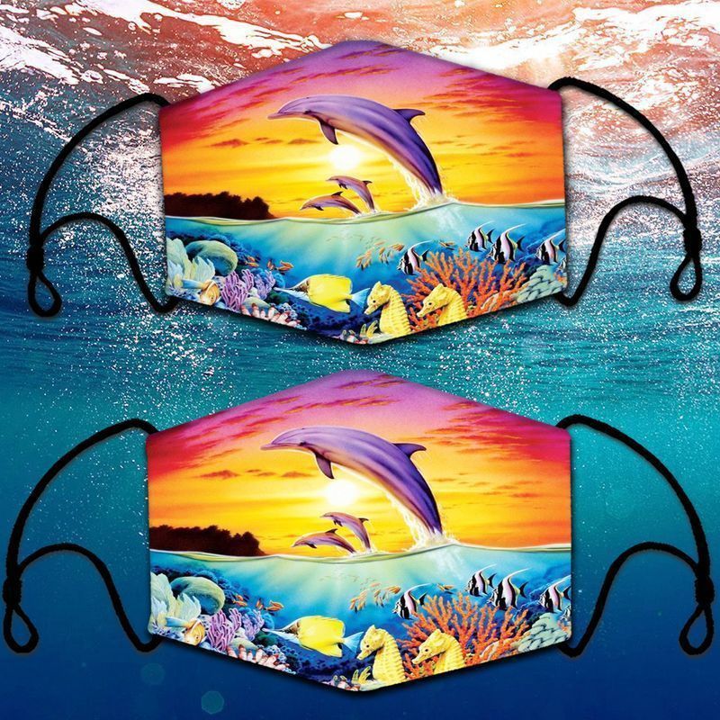 Dolphin Seahorse Fishes Face Covering Dolphin Lovers Sea Animal Cotton Mask 1-10 Pcs For Kid & Adult All Over Print Face Mask Covering For Adults And Kids