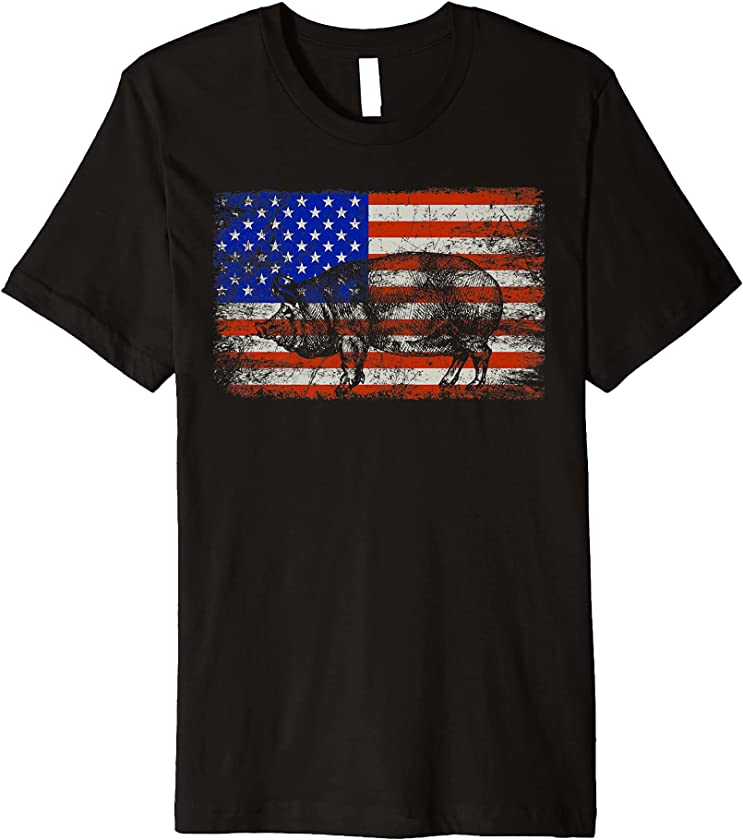 Vintage Pig 4th Of July American Flag Pig Lover Independence Premium T-Shirt