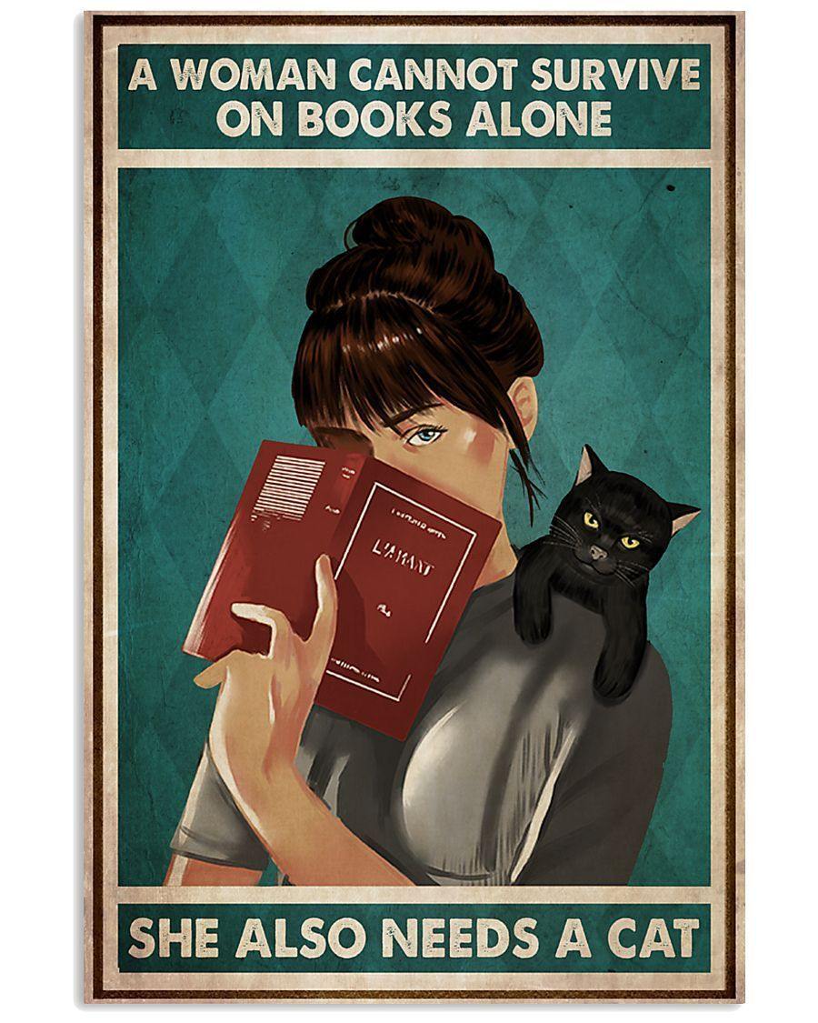 A Woman Cannot Survive On Books Alone She Also Needs A Cat – Best Idea Gift For Dog Lover, Gift For Home Decor, Gift For Family – Horizontal Canvas Matte Canvas Wall Art