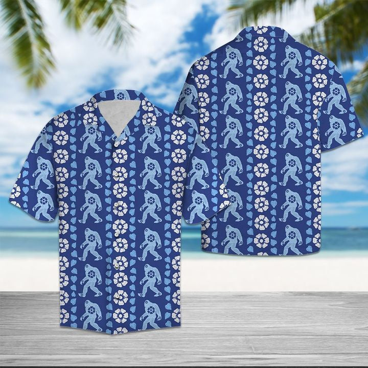 Bigfoot Blue Floral Hawaii Shirt Summer Button Up For Couple Ha23083