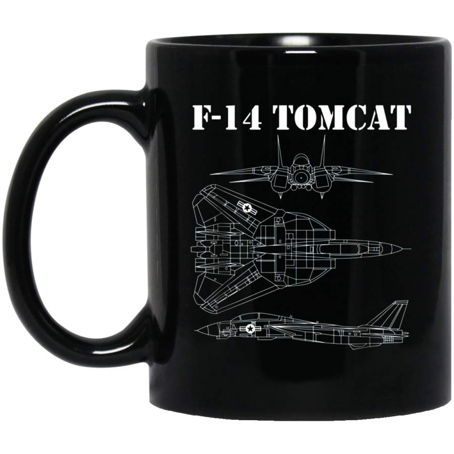 Vintage White F14 Tomcat Airplane Schematic F-14 Jet 11 oz Black Mug