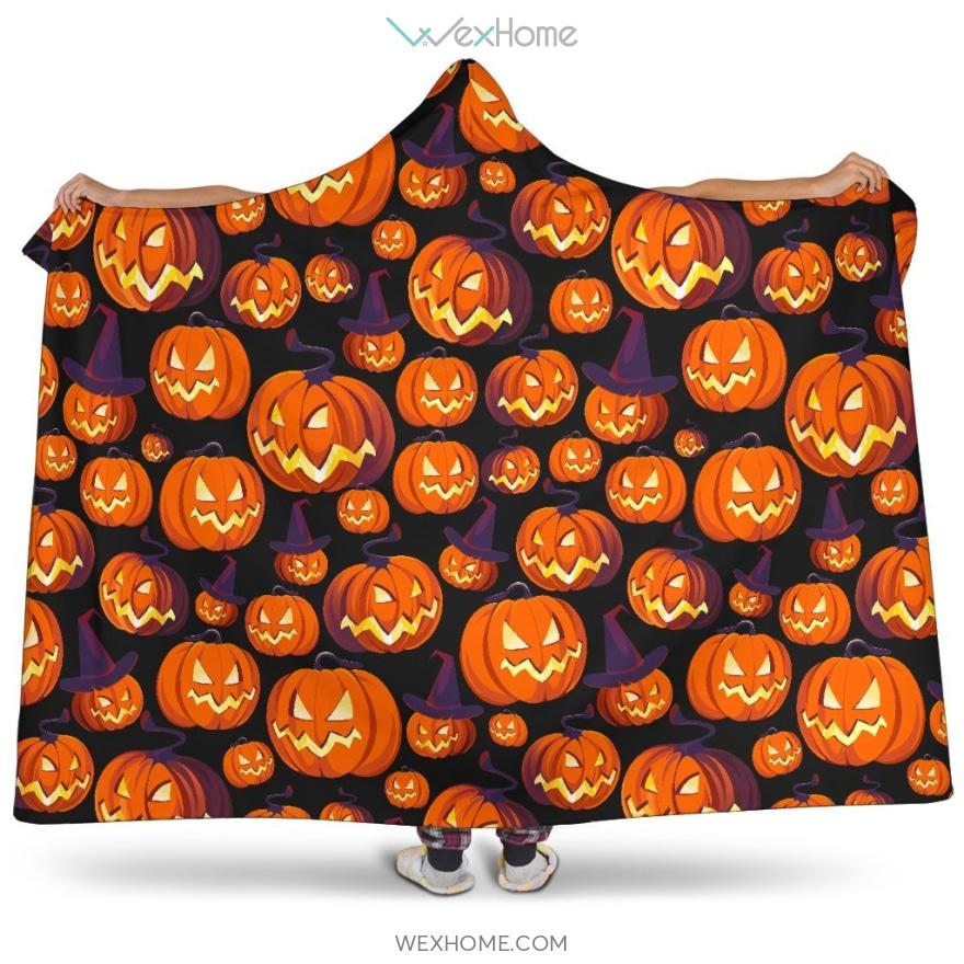 Halloween Pumpkin Pattern Hooded Blanket