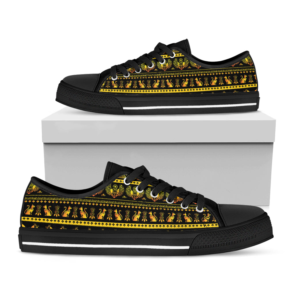 Ancient Egyptian Pattern Print Black Low Top Shoes