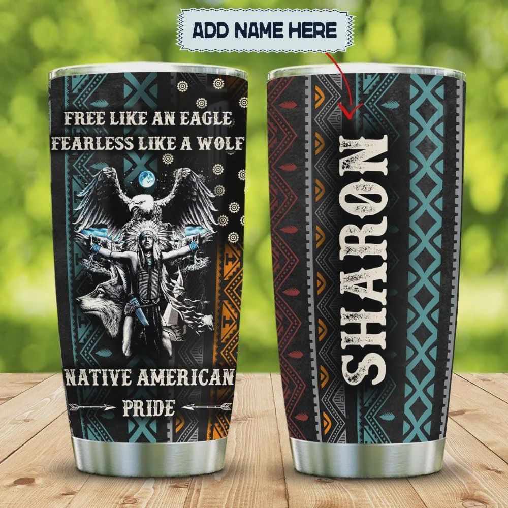 Personalized Native American Pride An Eagle A Wolf Stainless Steel Vacuum Insulated, 20 Oz Tumbler Cups For Coffee/Tea, Gifts For Birthday Christmas Thanksgiving, Perfect Gifts For Animal Lovers