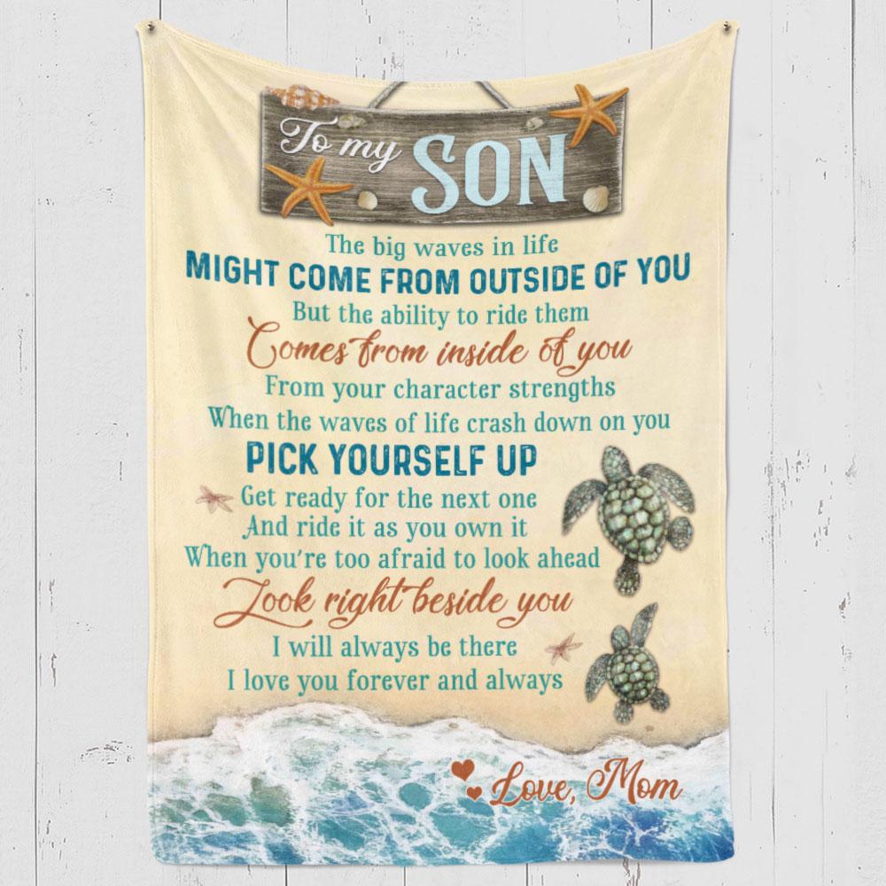 To My Son The Big Waves In Life Sea Turtle Blanket Gift For Son From Mom Birthday Gift Home Decor Bedding Couch Sofa Soft And Comfy Cozy