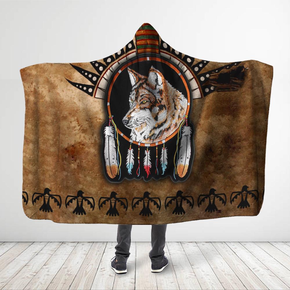 ViticStore™ 3D All Over Printed Native American Powerful Tiger Wolf King – Hooded Blanket