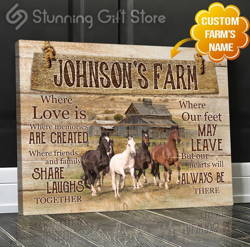 Stunning Gift Rustic Horses Custom Canvas Farmhouse Hanging – Farm Is Where Love Is