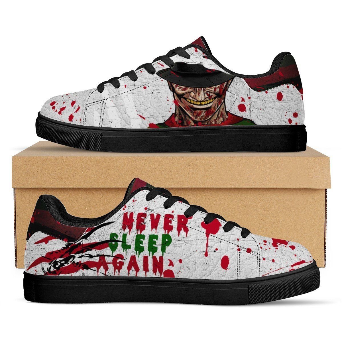 Freddy Krueger Never Sleep Again Low top Leather Skate Shoes, Tennis Shoes, Fashion Sneakers L98