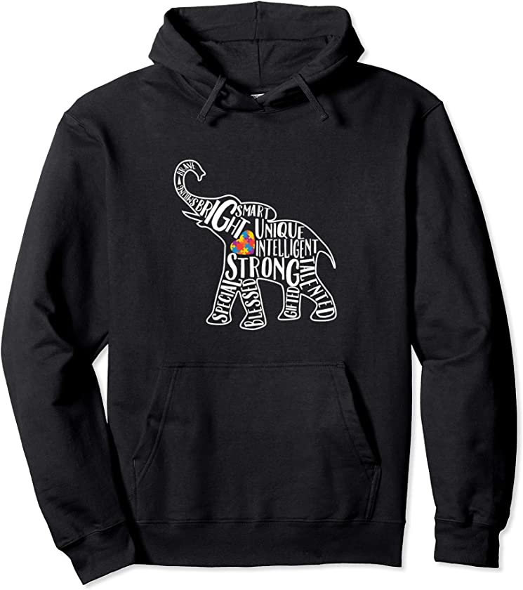 Autism Awareness Elephant Hoodie Heart Puzzle Piece Pullover Hoodie