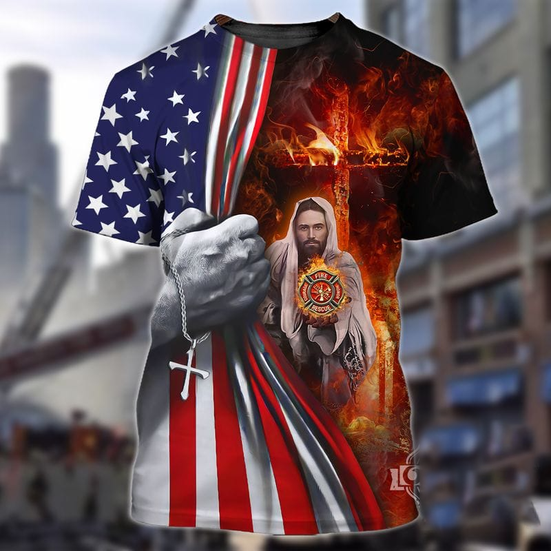 God Give Safe For Us Firefighter 3D All Over Printed Shirt, Flag Shirt, Firefighter Shirt Coolspod