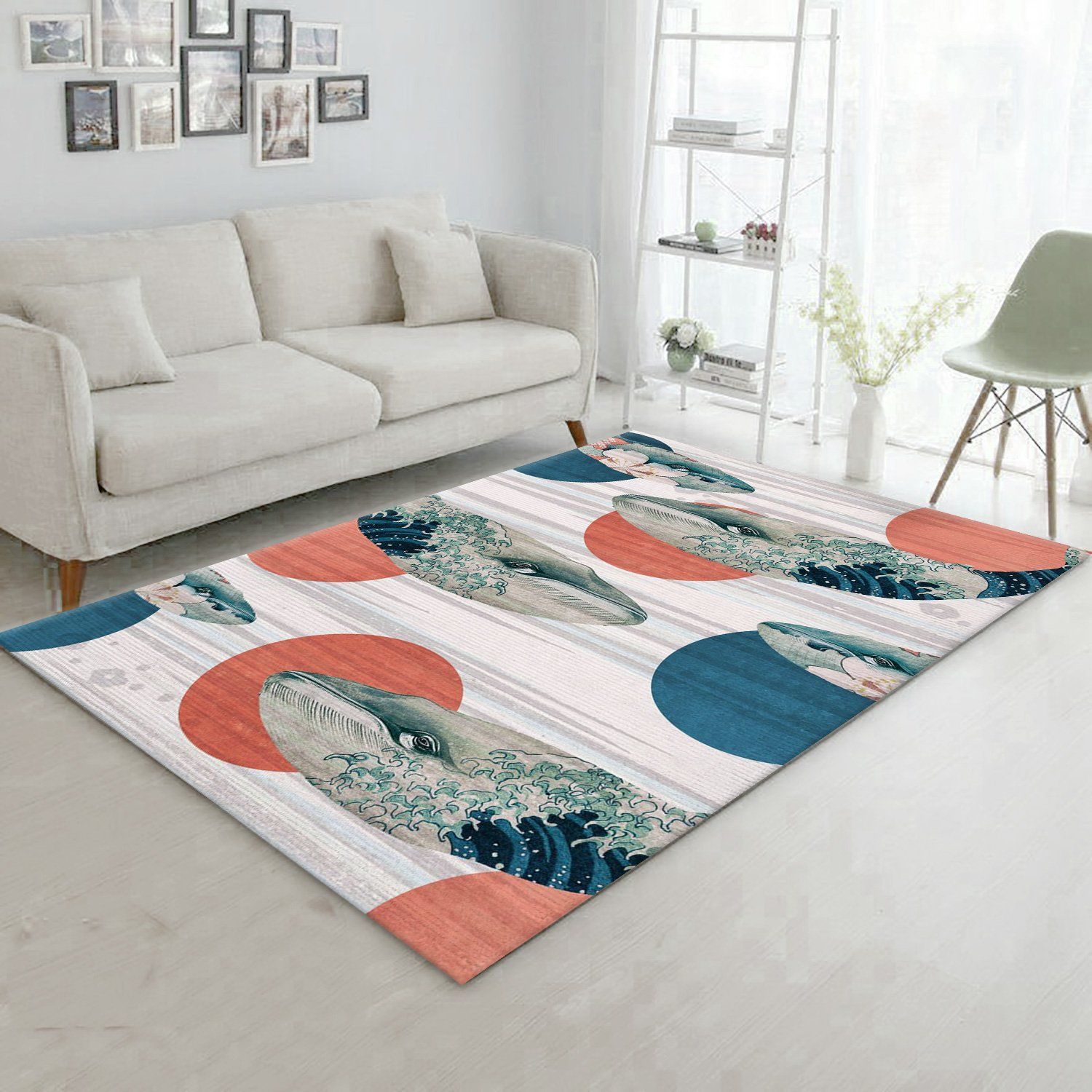 Blue Whale Polka Area Rug Carpet, Bedroom, Home US Decor