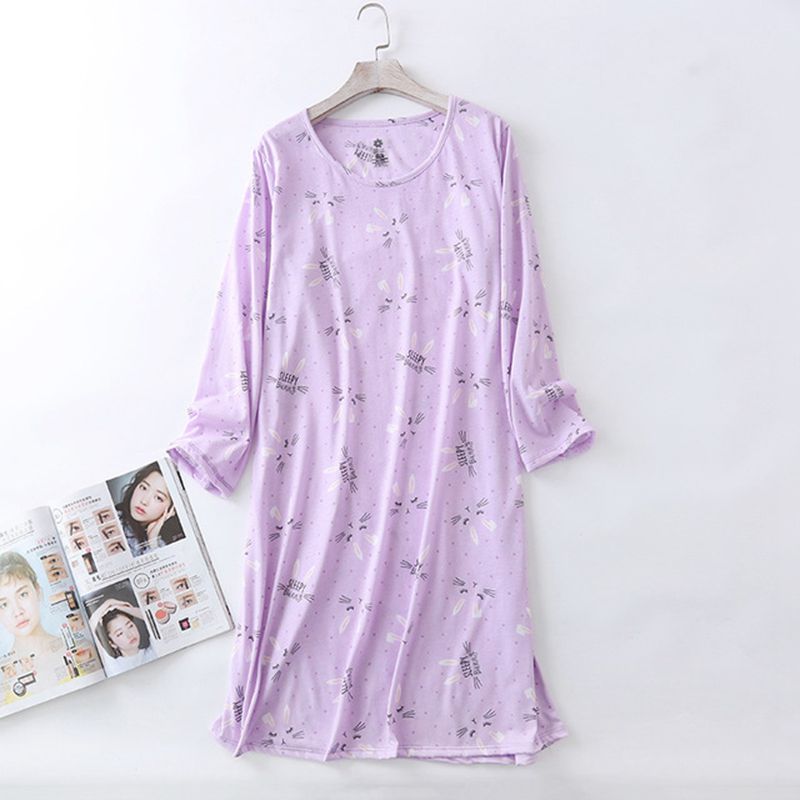 Brand Designer Homewear Women Casual Soft Nightgown Ladies Cotton Long Sleeve Long Nightdress Female 3xl Sleep Dress alx