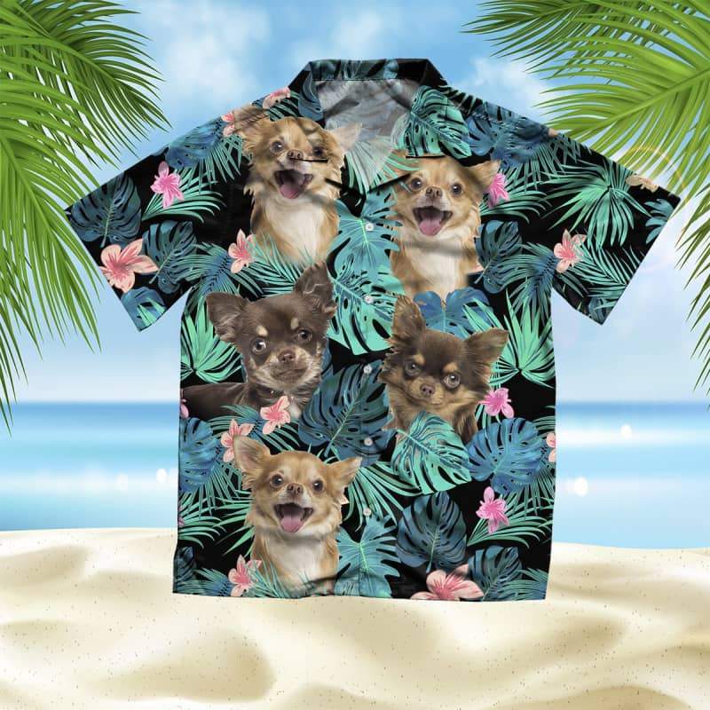 Chihuahua Longhair Dog Summer Leaves Hawaiian Shirt, Chihuahua Aloha Shirt, Hawaiian Shirt For Dog Lover