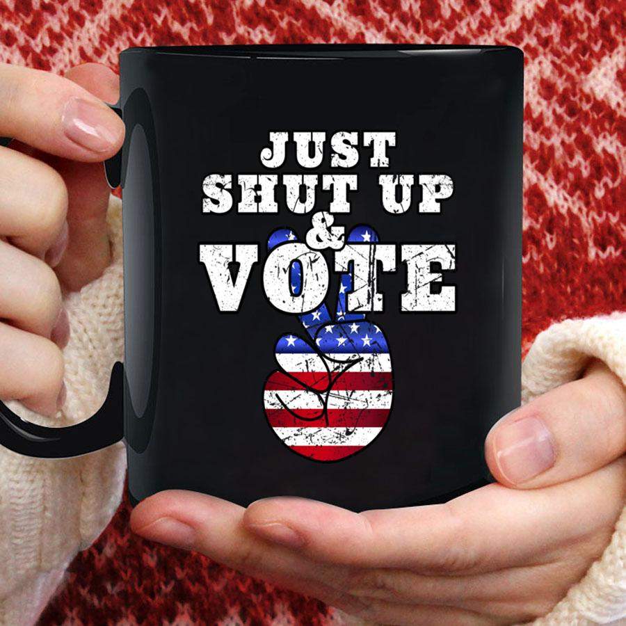 JUST SHUT UP & VOTE Distressed Peace Democratic Republican Long Sleeve Mug