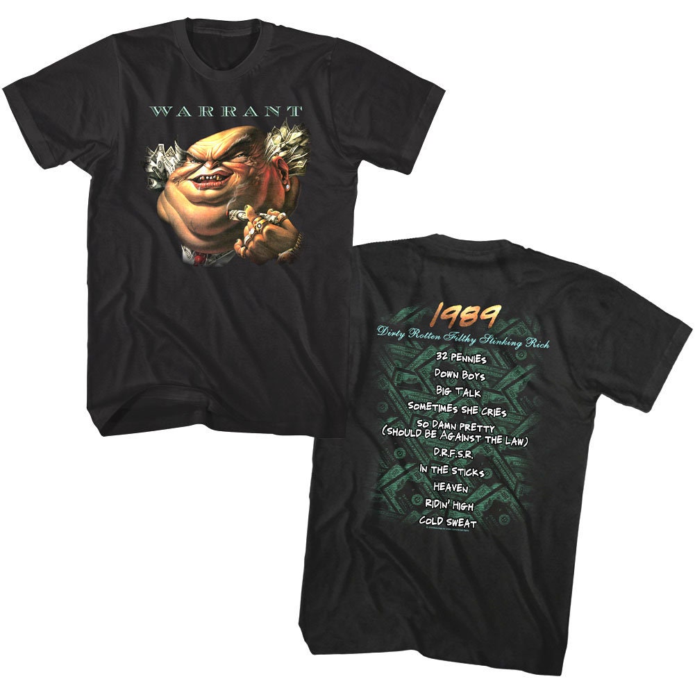 Warrant Men’s T-Shirt | Dirty Rotten Filthy Stinking Rich Album Art Graphic Tee | Glam Metal Concert Merch | Rock Music Shirt | Gift For Him