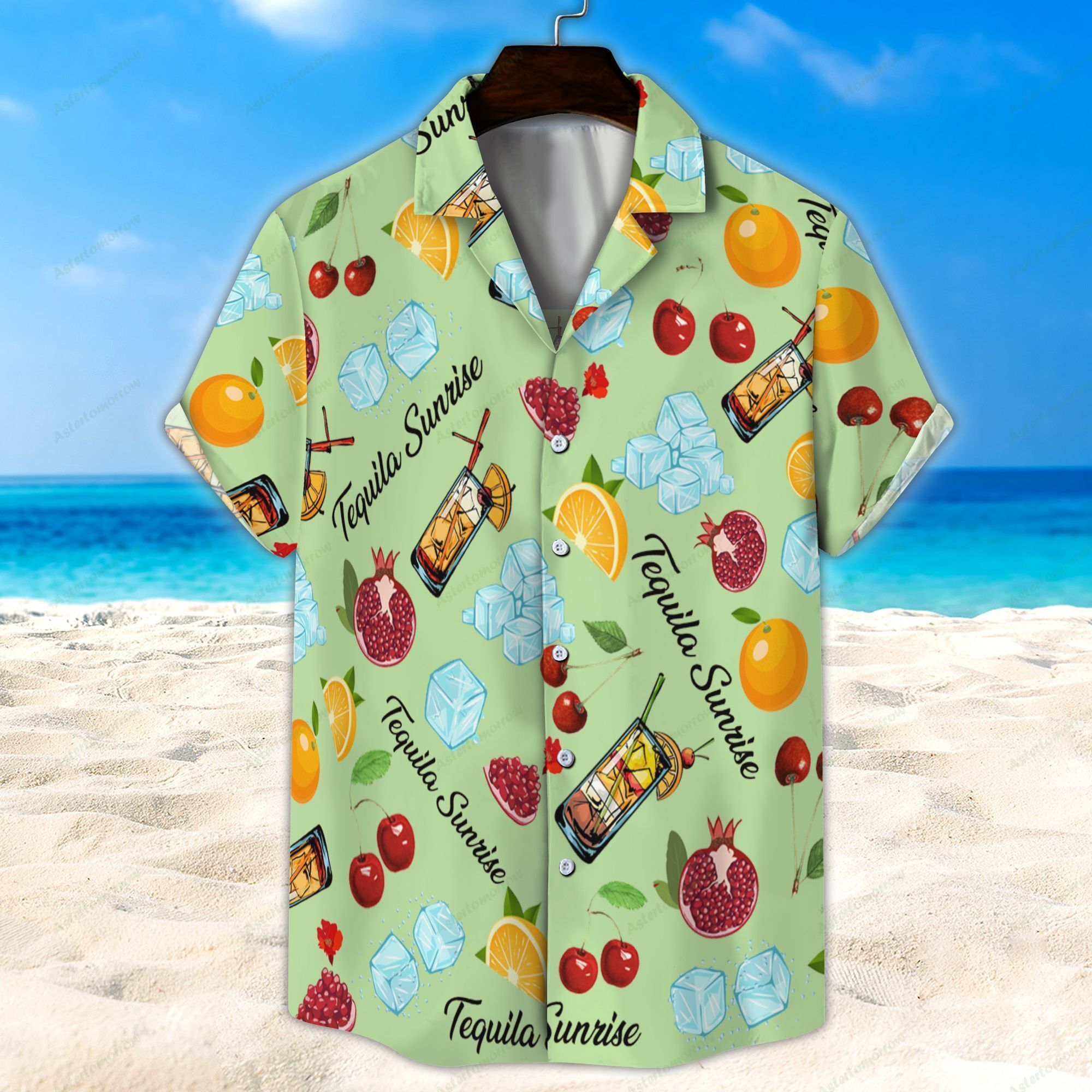 Tequila Sunrise Light Green Unisex Hawaiian Shirt Beach Cocktail Hawaiian Ha61568