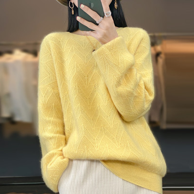 100% Pure Wool Cashmere Sweater Women’s O-Neck Pullover Casual Knitted Top Autumn and Winter Women’s Sweater Korean Fashion alx