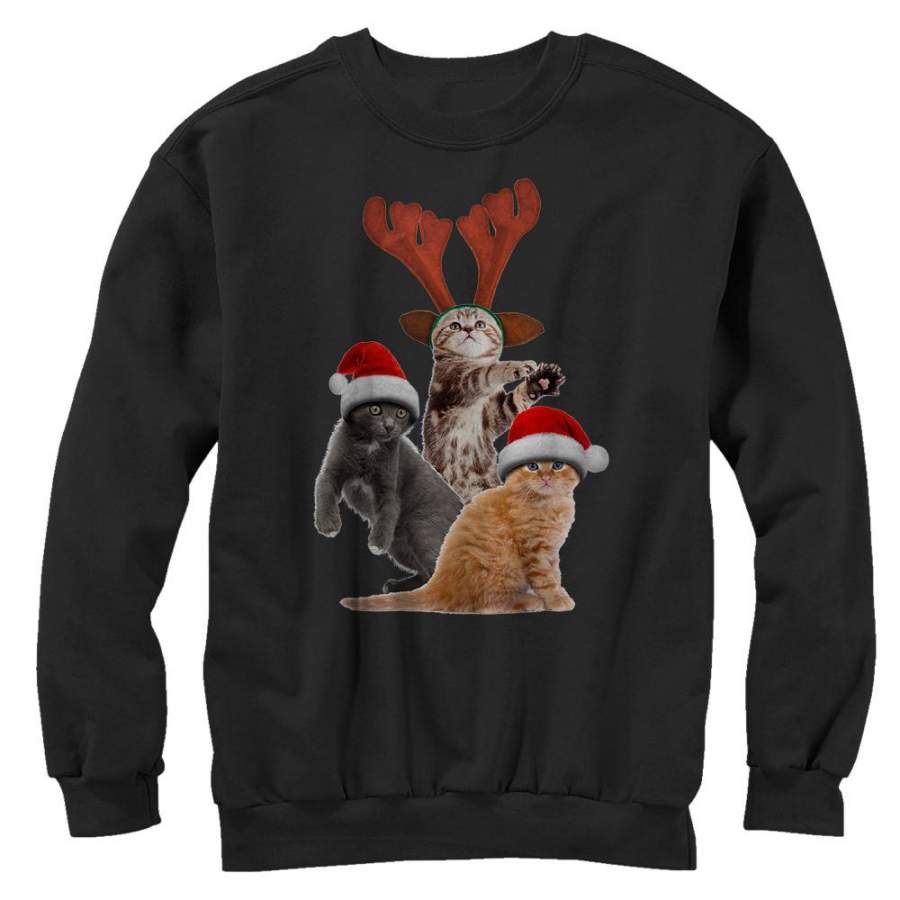 Lost Gods Women’s Ugly Christmas Cats  Sweatshirt Black