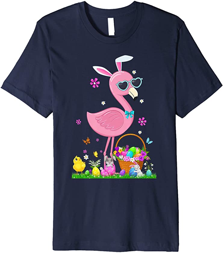 Pretty Easter Flamingo Bunny Ears With Easter Basket 2021 Premium T-Shirt