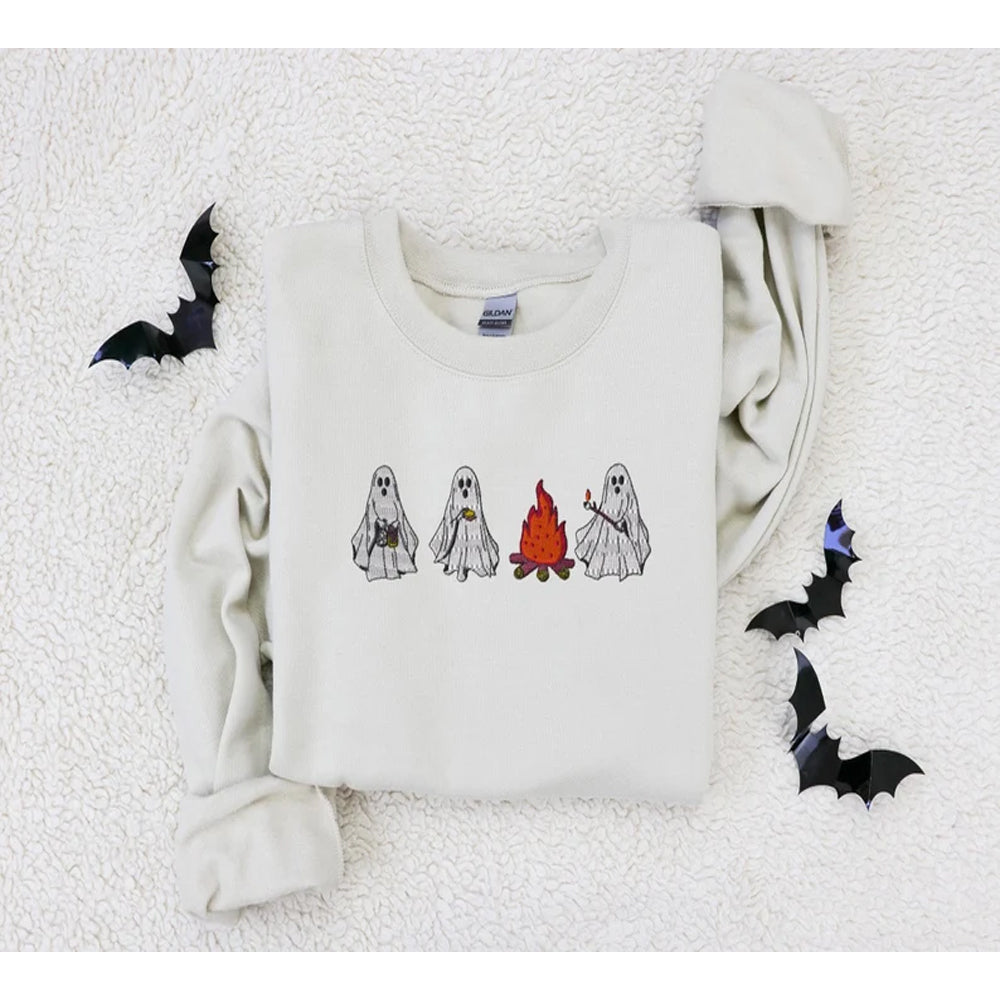 Ghost Halloween Embroidered Sweatshirt 2D Crewneck Sweatshirt All Over Print Sweatshirt For Women Sweatshirt For Men Sws3685