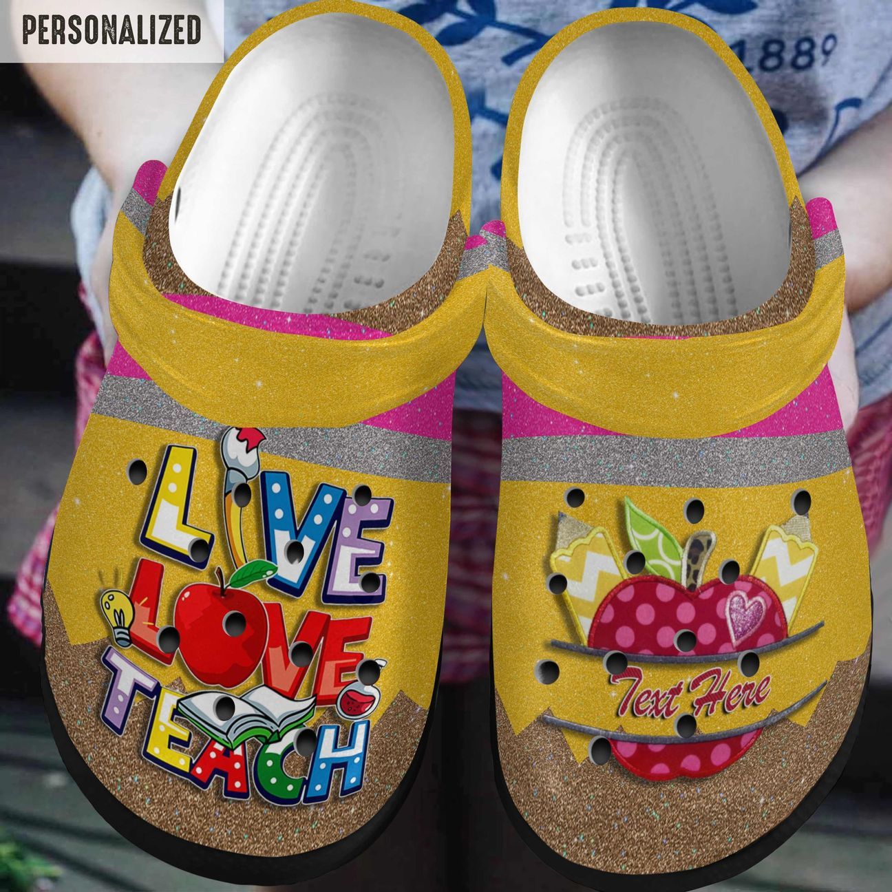 Teacher Personalized Clog, Custom Name, Text, Color, Number Fashion Style For Women, Men, Kid, Print 3D Live Love Teach