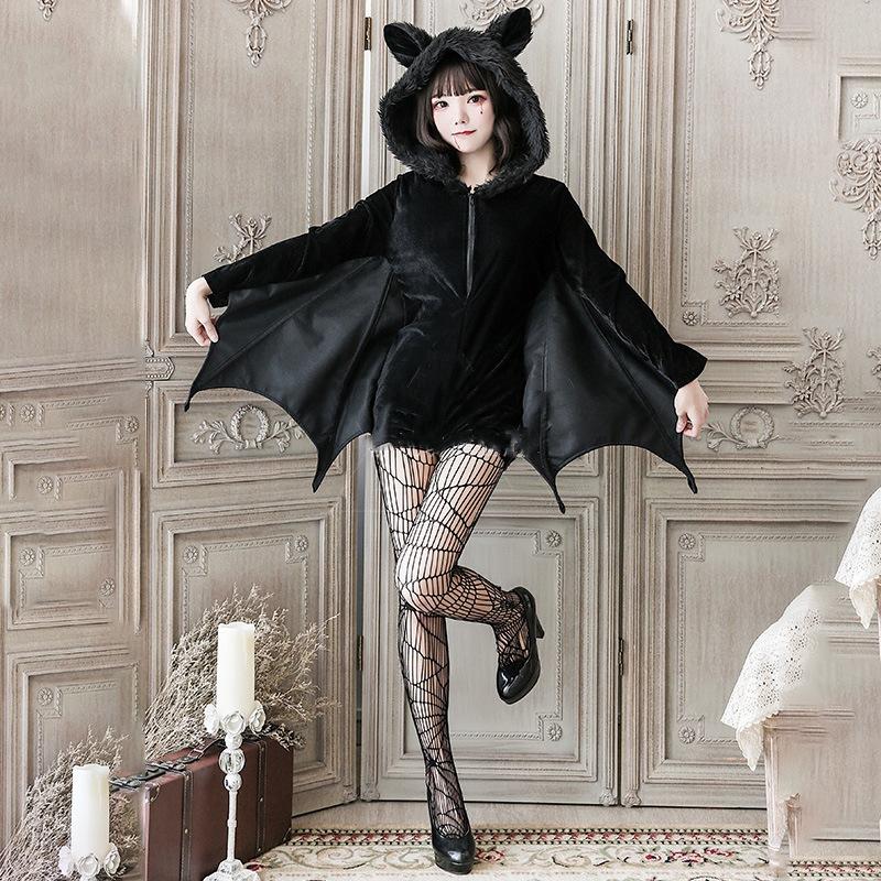 Vampire Bat Cosplay Costumes Masquerade Woman Black Evil Horror Hooded Vampire Bat Sleeve Halloween Christmas New Year Show Cos alx