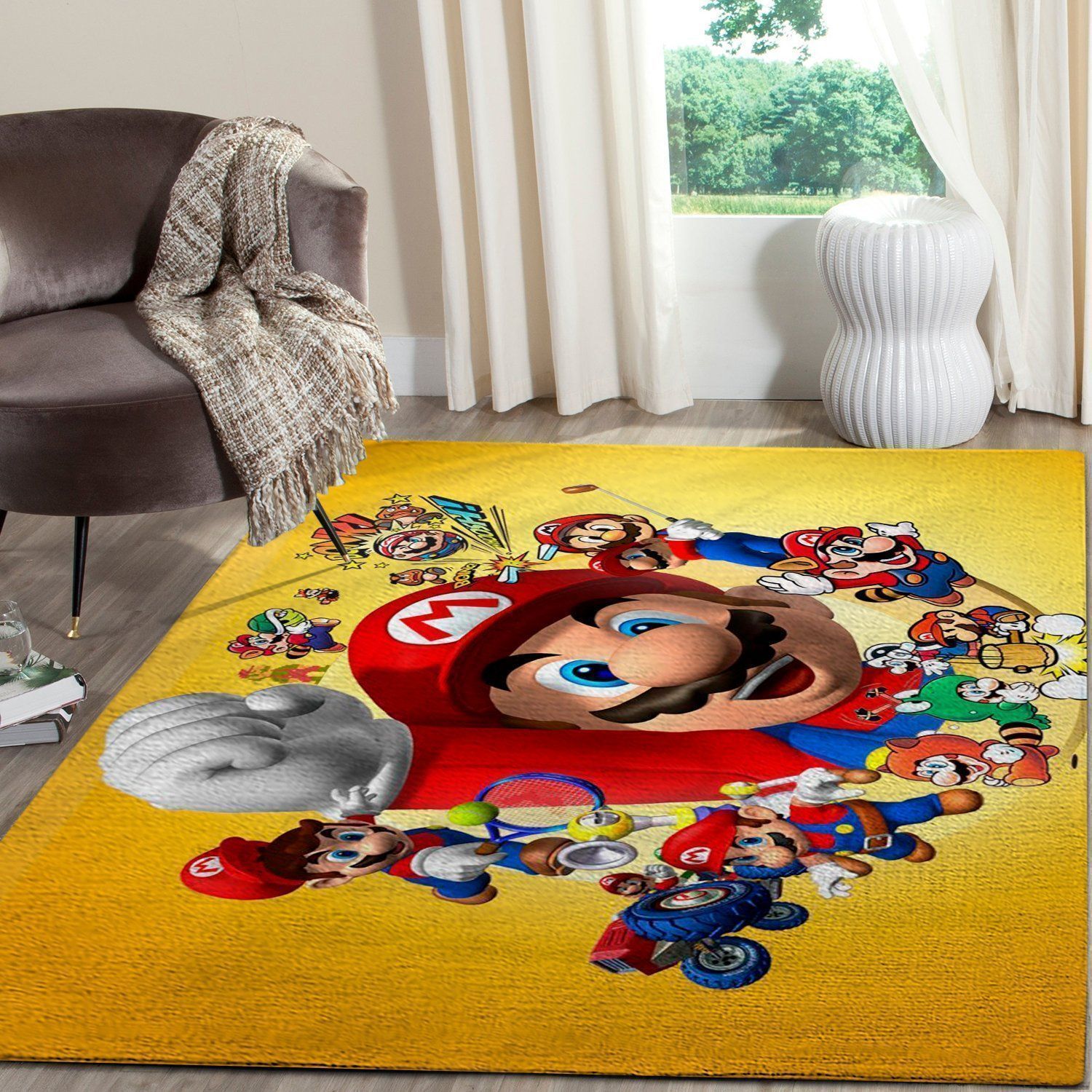 Super Mario Area Rug Nintendo Video Game Carpet, Gamer Living Room Rugs, Floor Decor 1912066