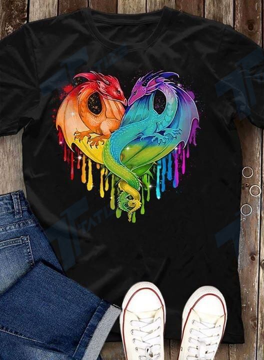 LGBT Dripping Rainbow Dragon Couple Graphic Unisex T Shirt, Sweatshirt, Hoodie Size S – 5XL